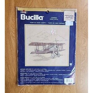 Bucilla #42735 Counted Cross Stitch Kit Antique Airplane 9.5" x 8.5" Sealed